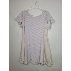 Umgee Tunic Womens Ruffled Bell Sleeves Striped Frayed Hem Pockets Top Boho Sz M